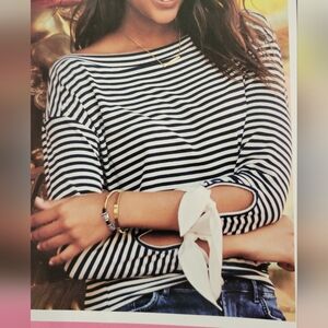 Navy Striped Boat-neck Top